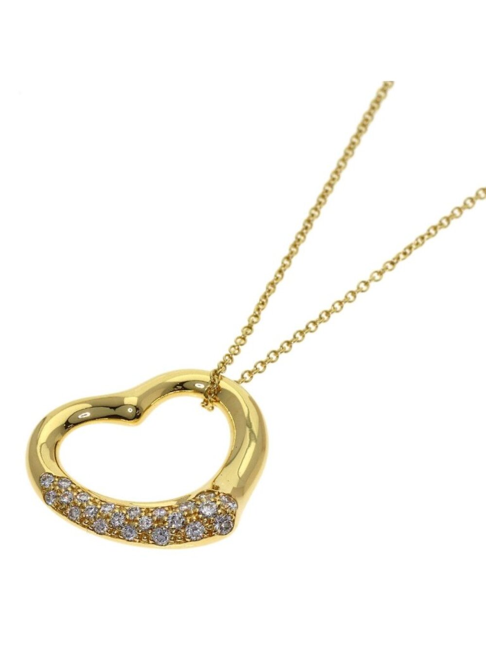 Tiffany & Co Open Heart Half Pave Diamond Necklace 18k Yellow Gold